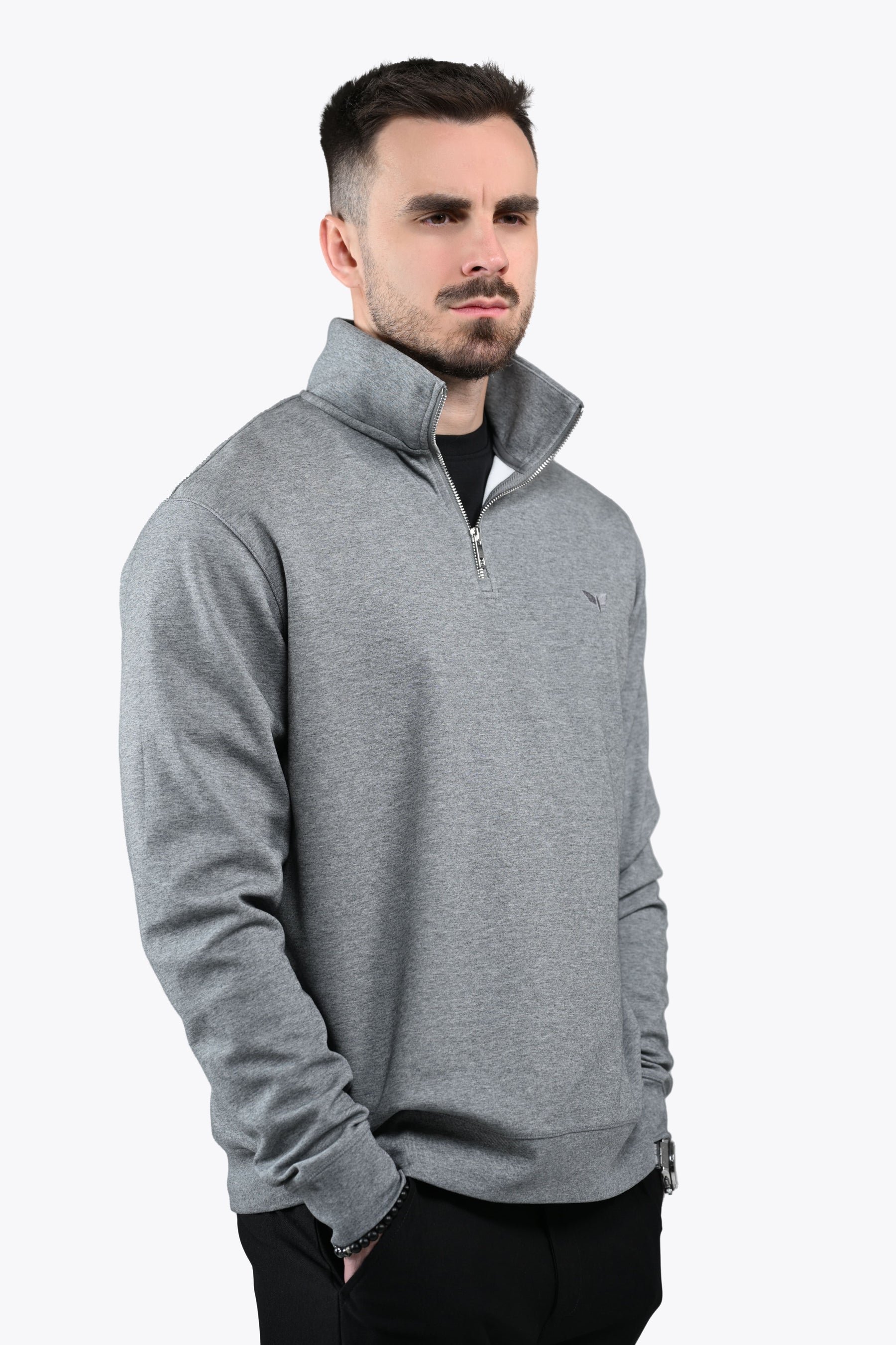 ALESSIO ZIPPER TOP HEATHER GREY