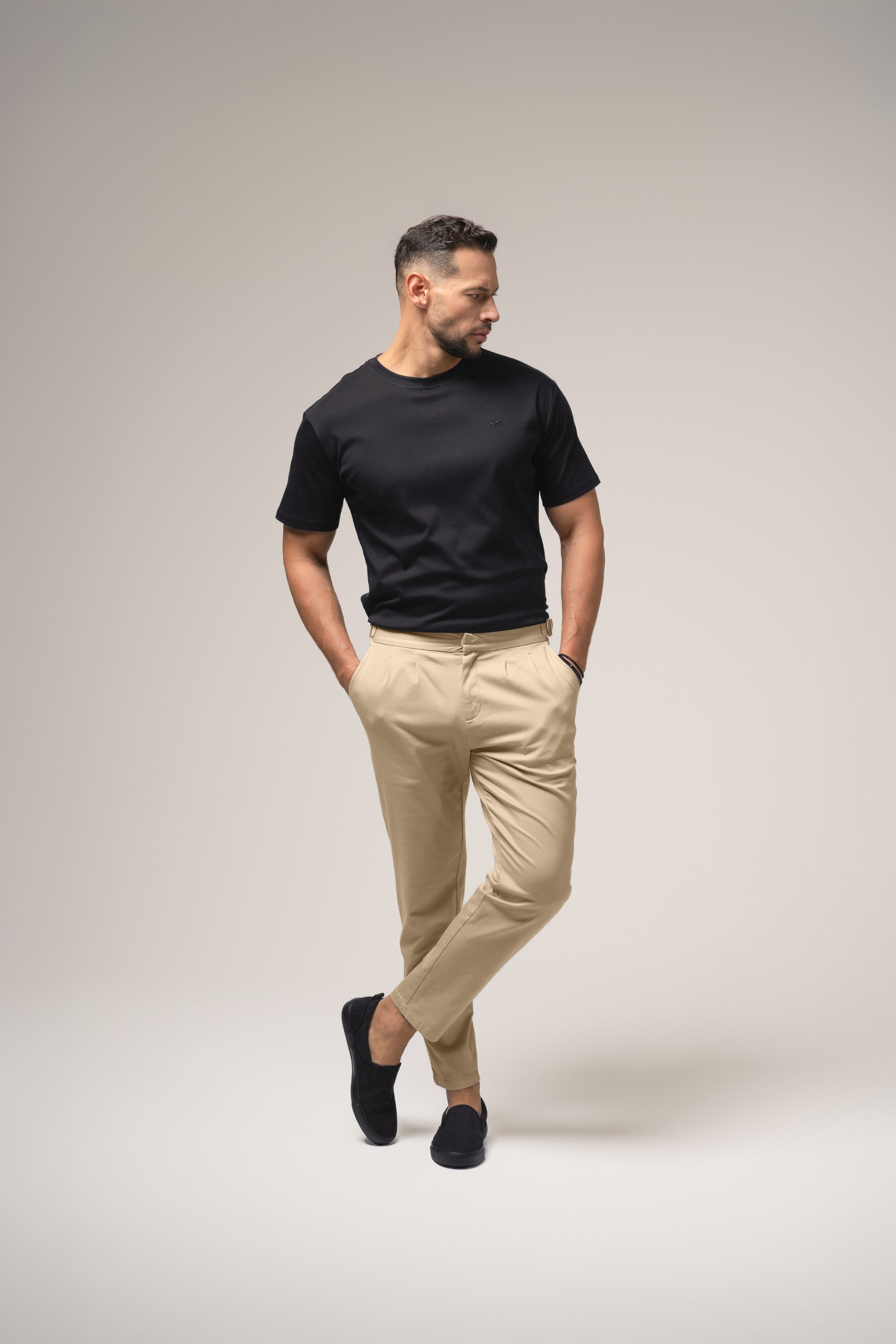 RICO Side buckle TROUSERS in BEIGE