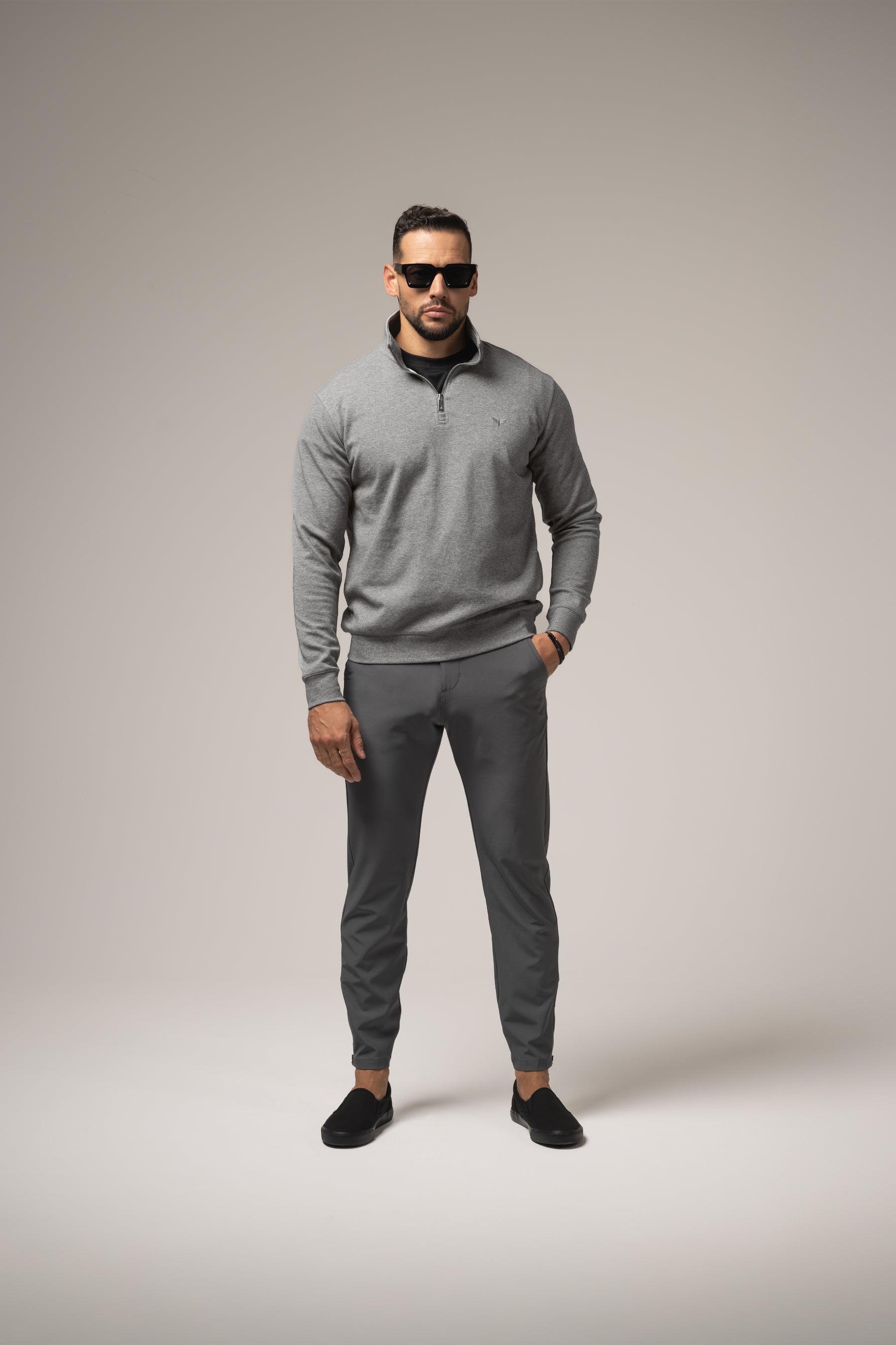 ALESSIO ZIPPER TOP HEATHER GREY