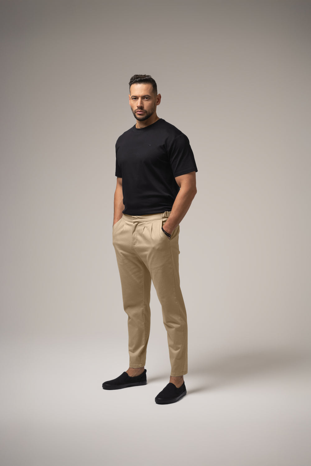 RICO Side buckle TROUSERS in BEIGE