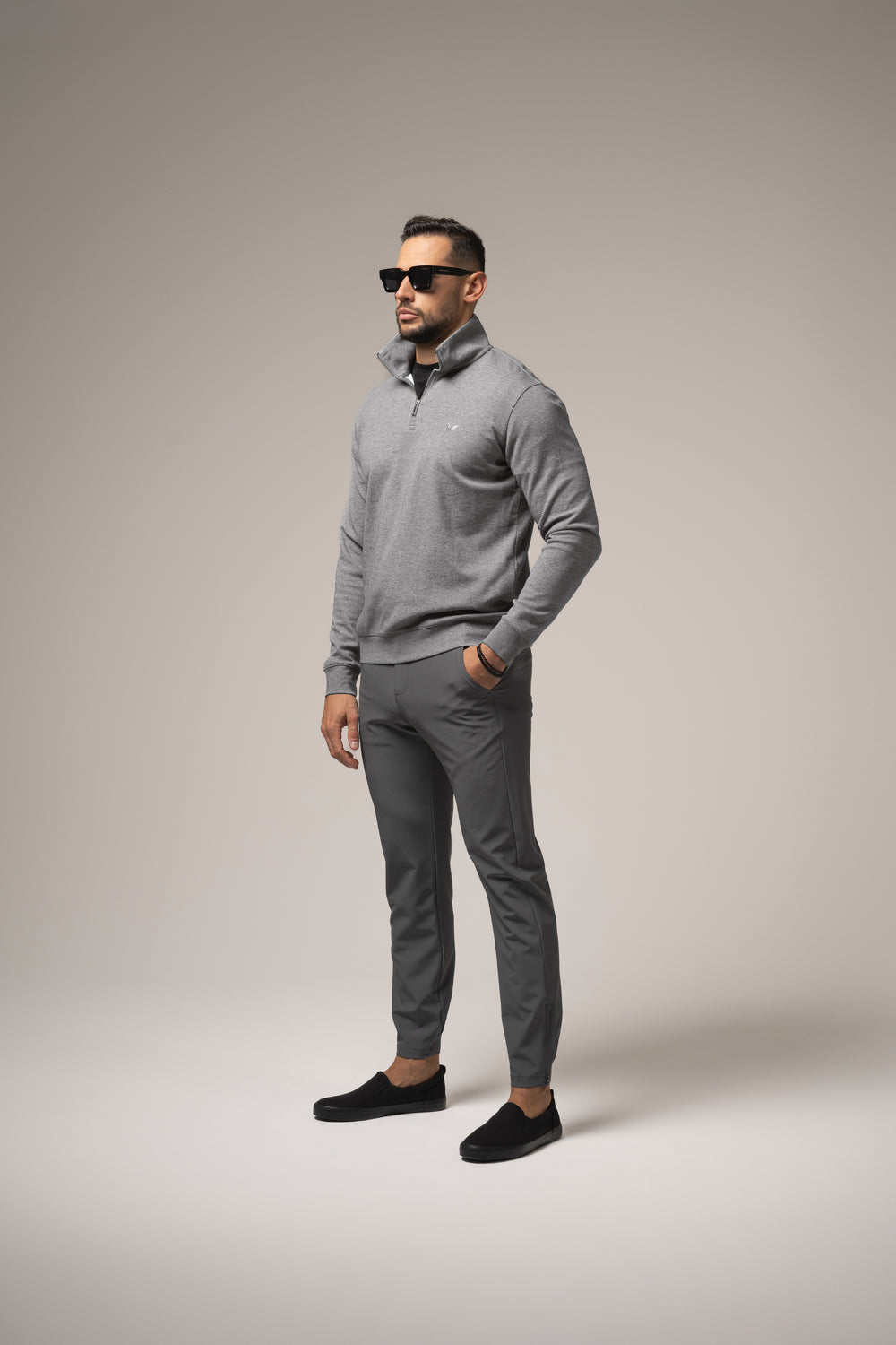 ALESSIO ZIPPER TOP HEATHER GREY