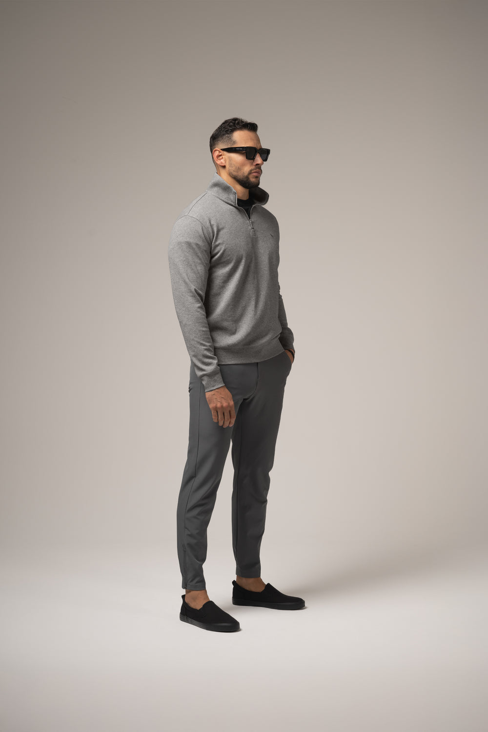 ALESSIO ZIPPER TOP HEATHER GREY