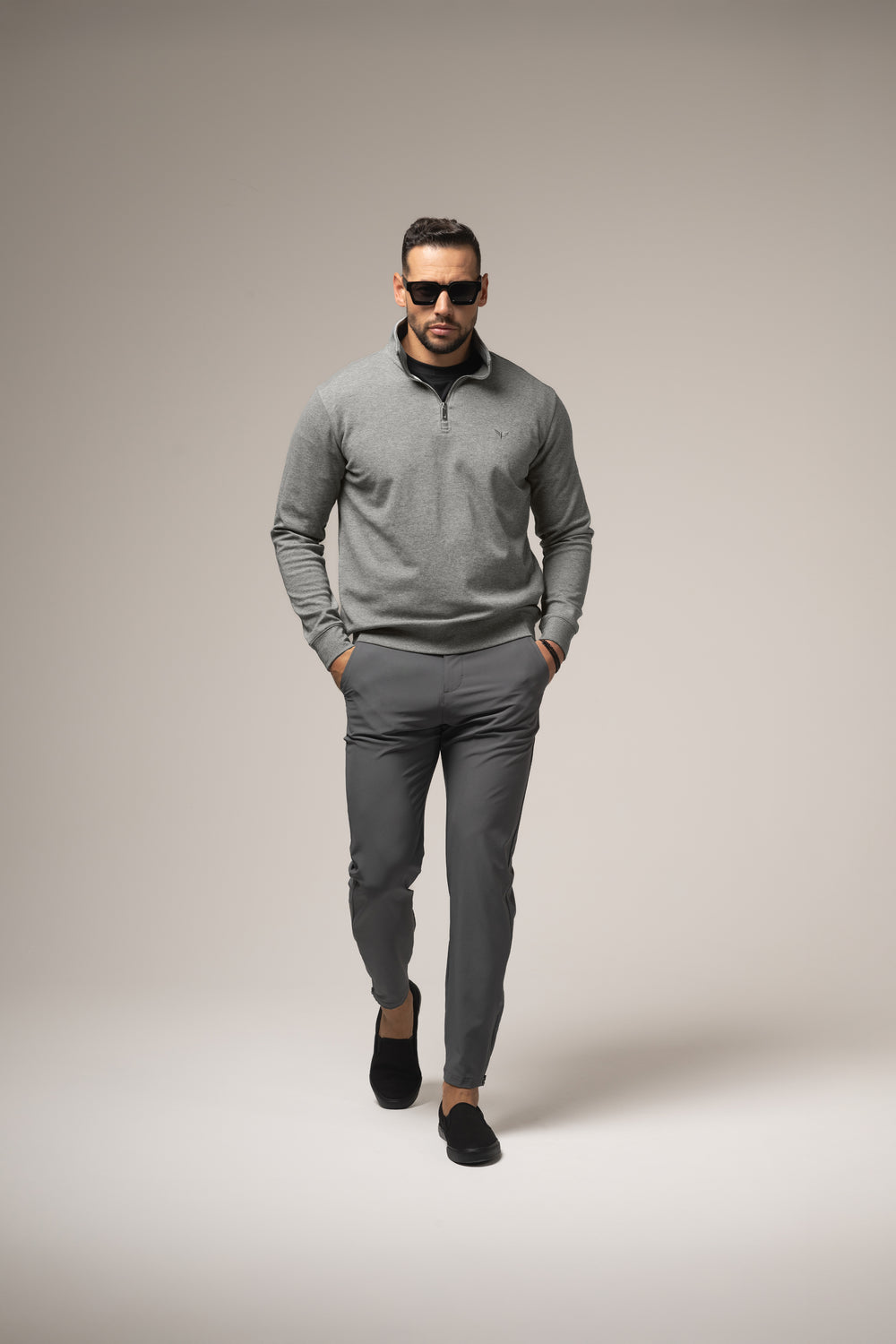 ALESSIO ZIPPER TOP HEATHER GREY