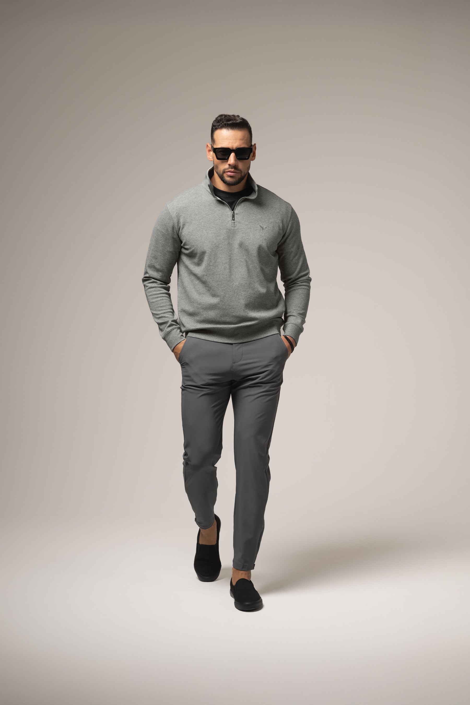 ALESSIO ZIPPER TOP HEATHER GREY