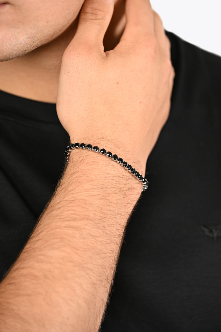 Vanguard Silver Bracelet (Men’s Black Zirconia)